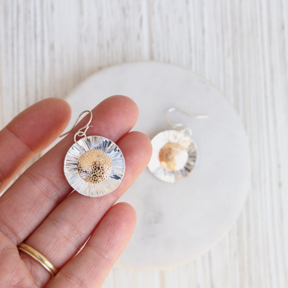 EAR-GF Etched Sterling Silver and Gold Filled Disc Earring