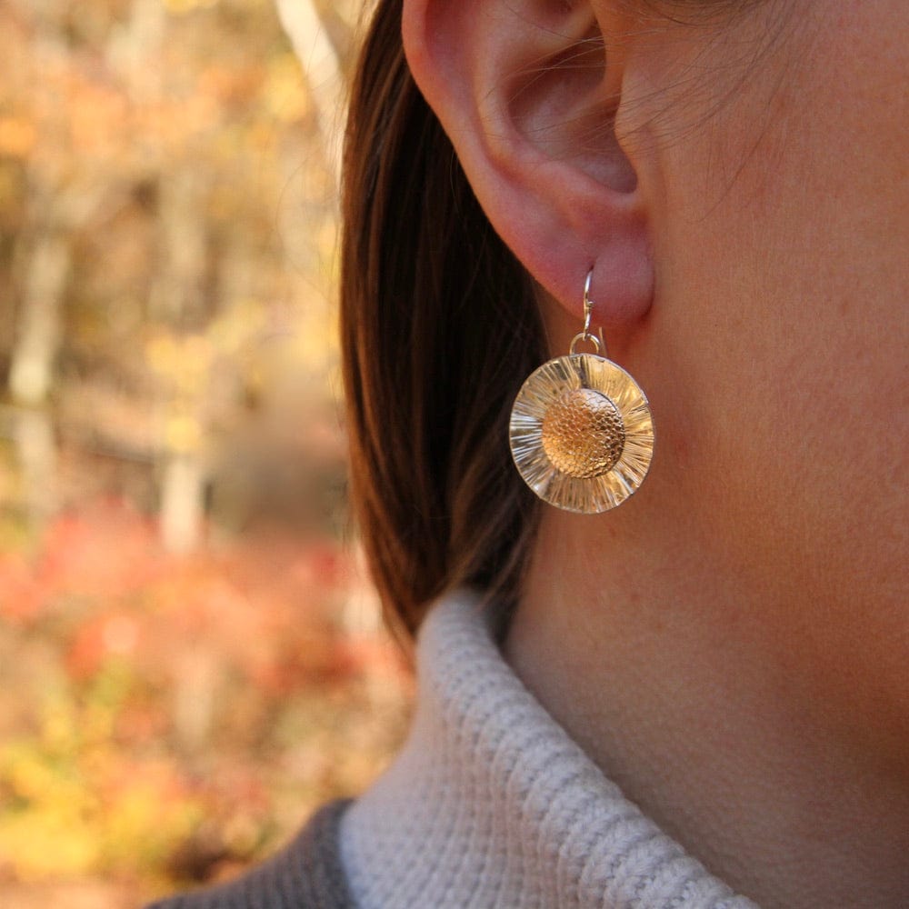 EAR-GF Etched Sterling Silver and Gold Filled Disc Earring