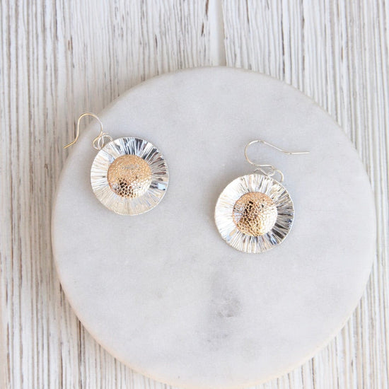 EAR-GF Etched Sterling Silver and Gold Filled Disc Earring