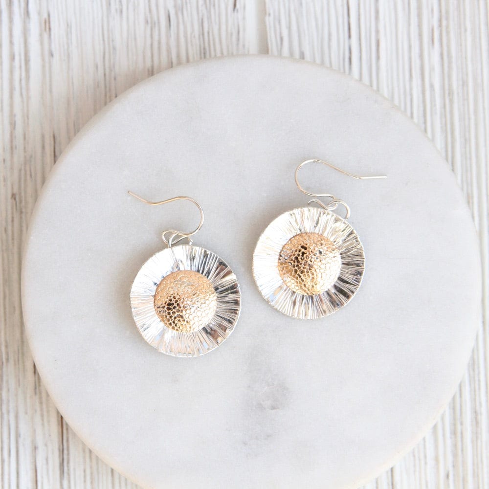 EAR-GF Etched Sterling Silver and Gold Filled Disc Earring