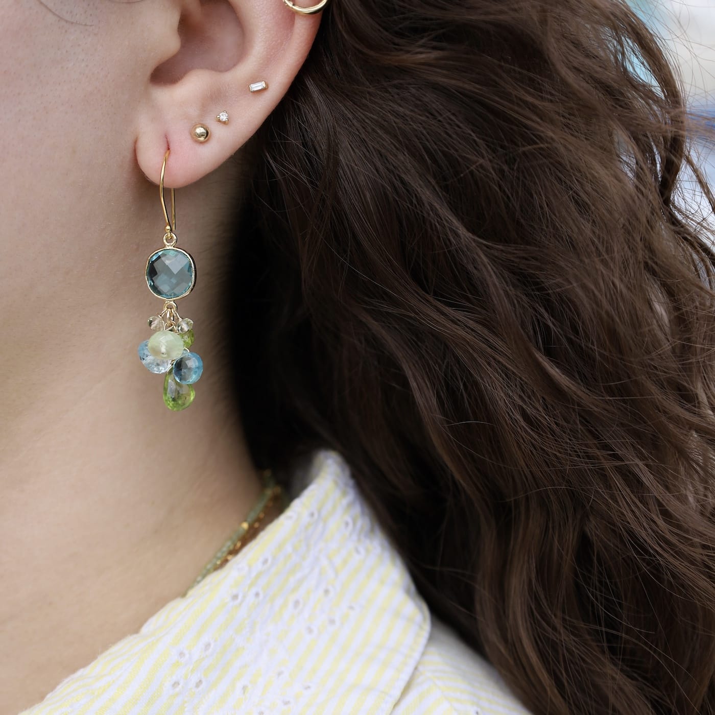 EAR-GF Faceted Quartz Green Mix Earrings