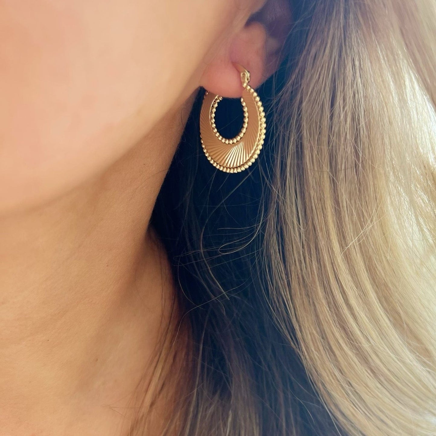 EAR-GF Freedom Sunburst Spiral Hoops Earrings Gold Filled