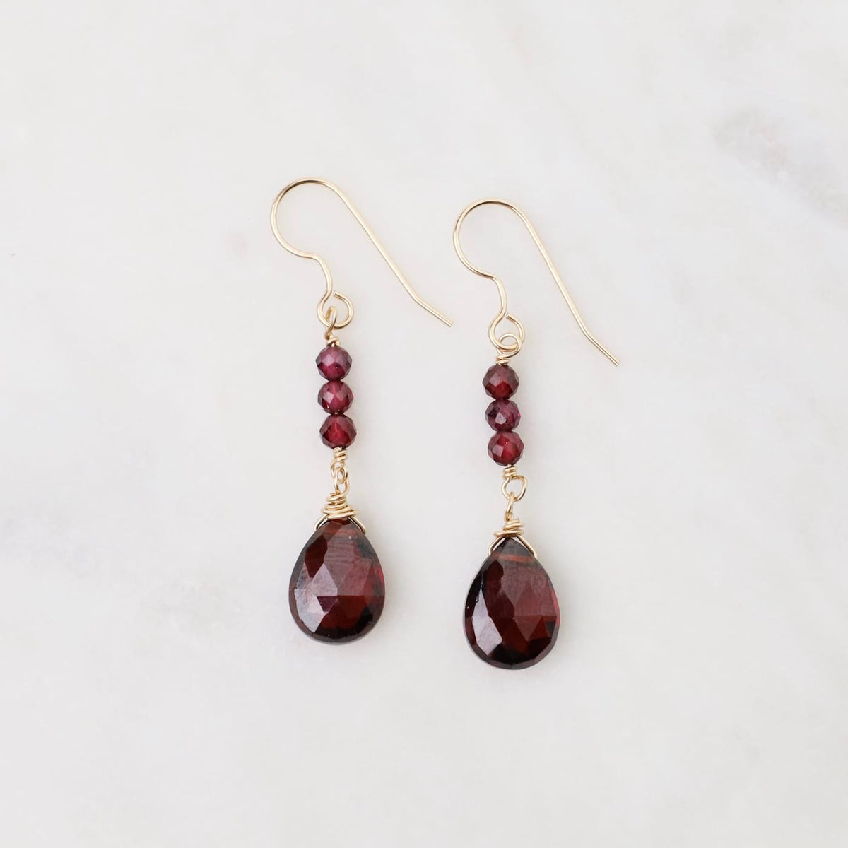 EAR-GF Garnet Drop with Rondelle Stack Earrings