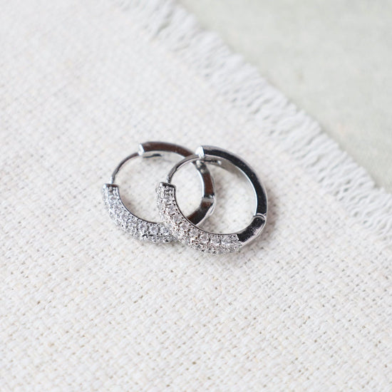 EAR-GF Glisten Pave Silver White Gold Filled Huggie Hoops