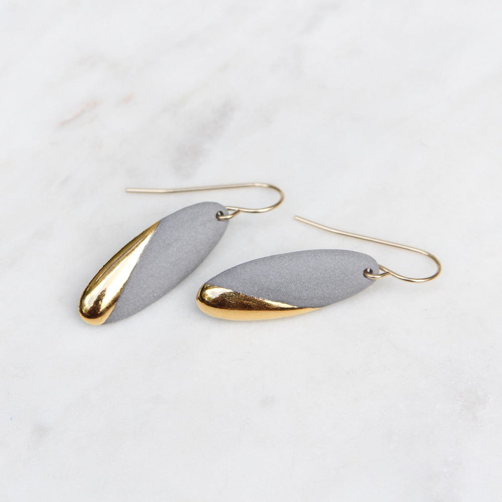 EAR-GF Gold Dipped Long Oval Earring - Grey