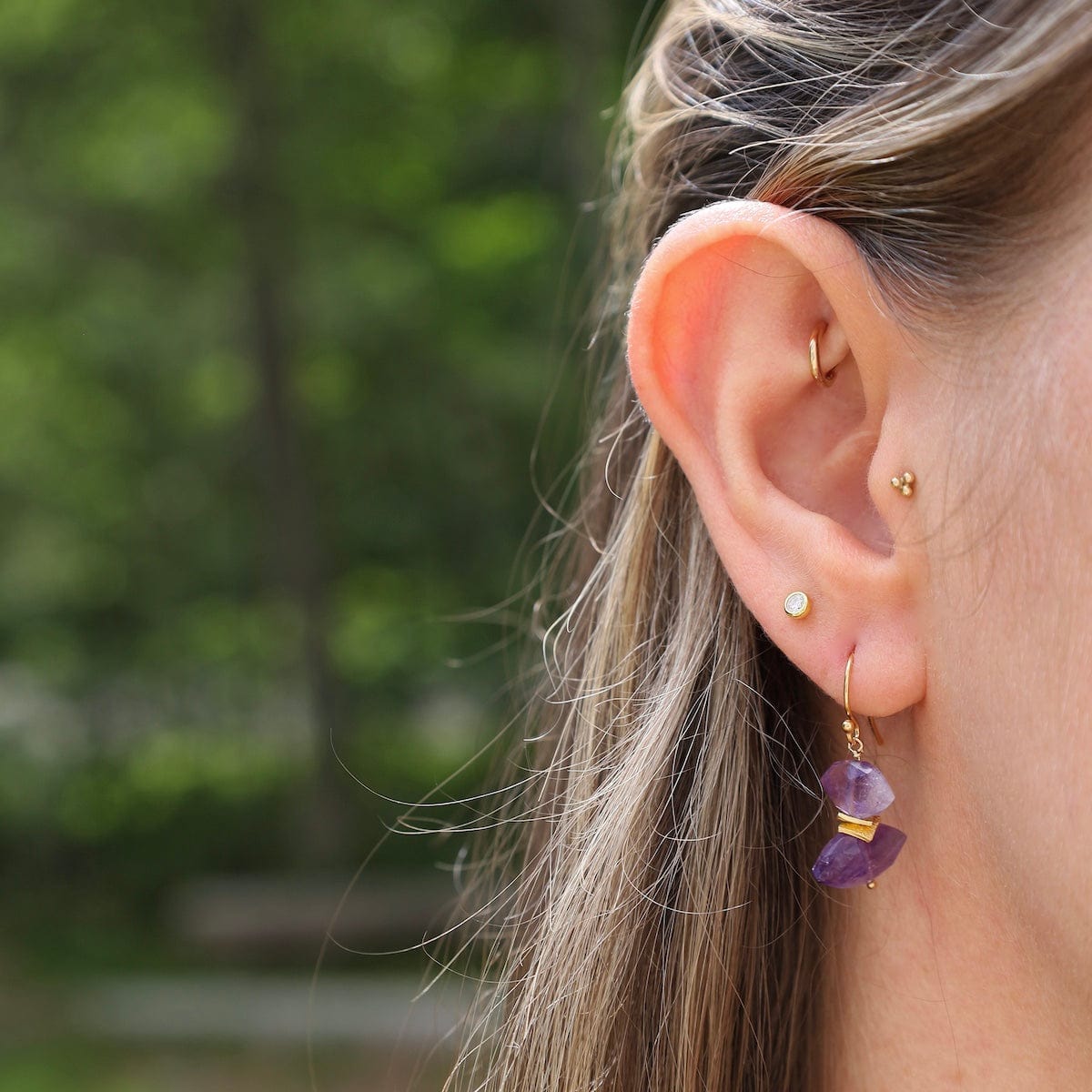EAR-GF Gold Fill Double Amethyst Marquis Cut Drop Earrings
