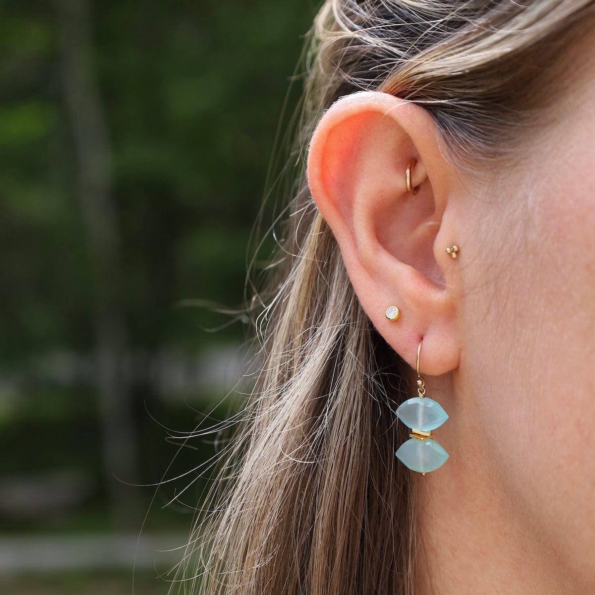 EAR-GF Gold Fill Double Chalcedony Marquis Cut Drop Earrings