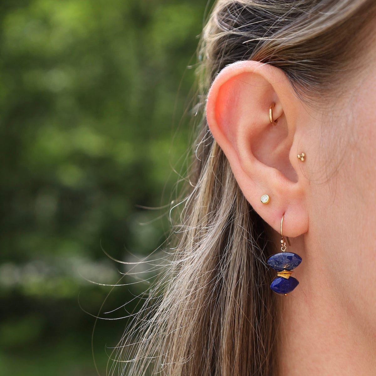 EAR-GF Gold Fill Double Lapis Marquis Cut Drop Earrings