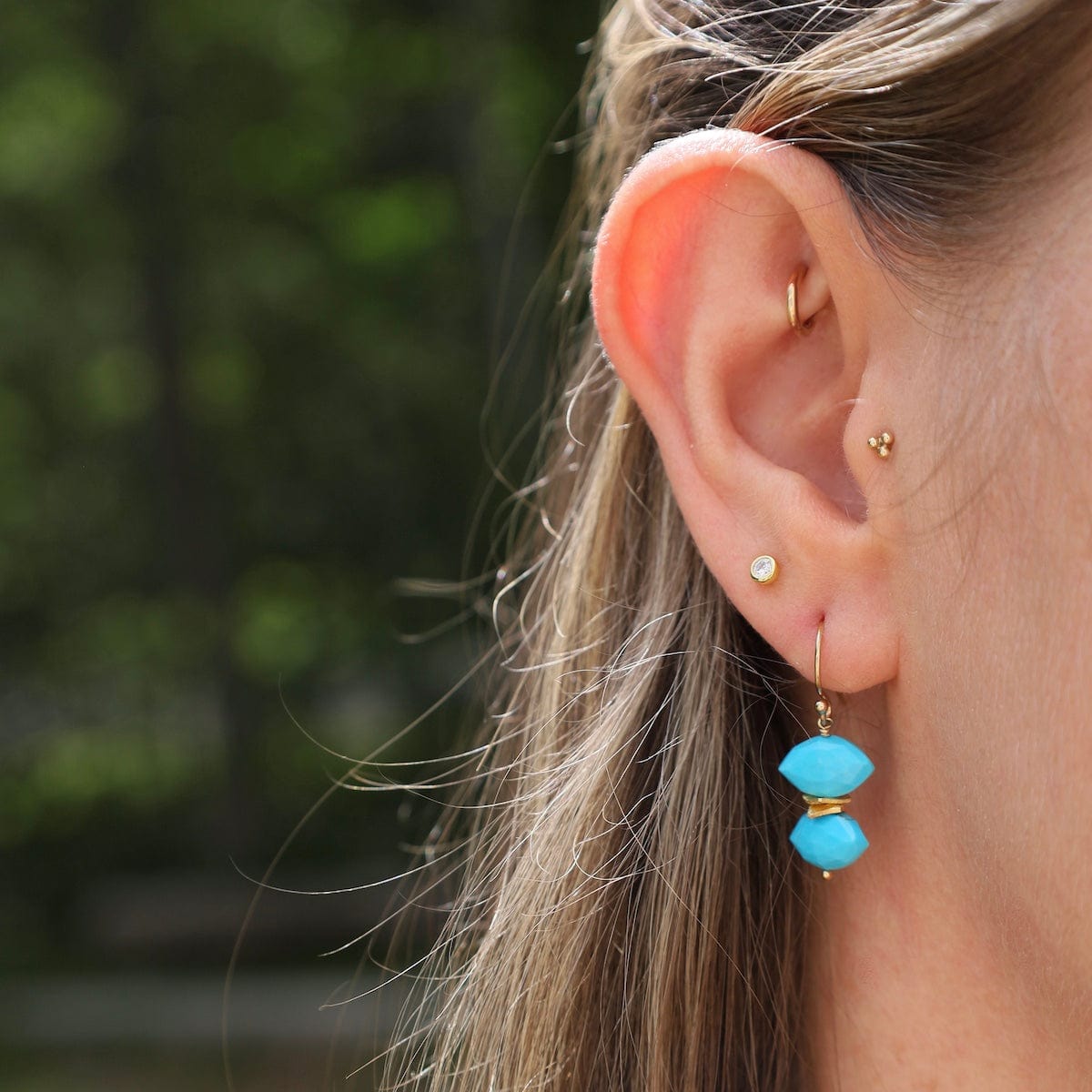 EAR-GF Gold Fill Double Turquoise Marquis Cut Drop Earrings