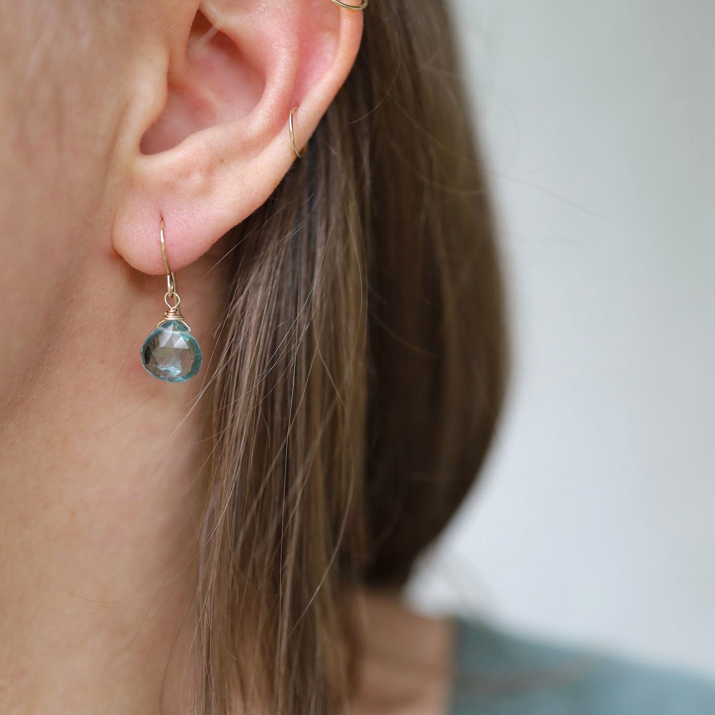 EAR-GF Gold Filled 10mm Blue Topaz Drop Earring