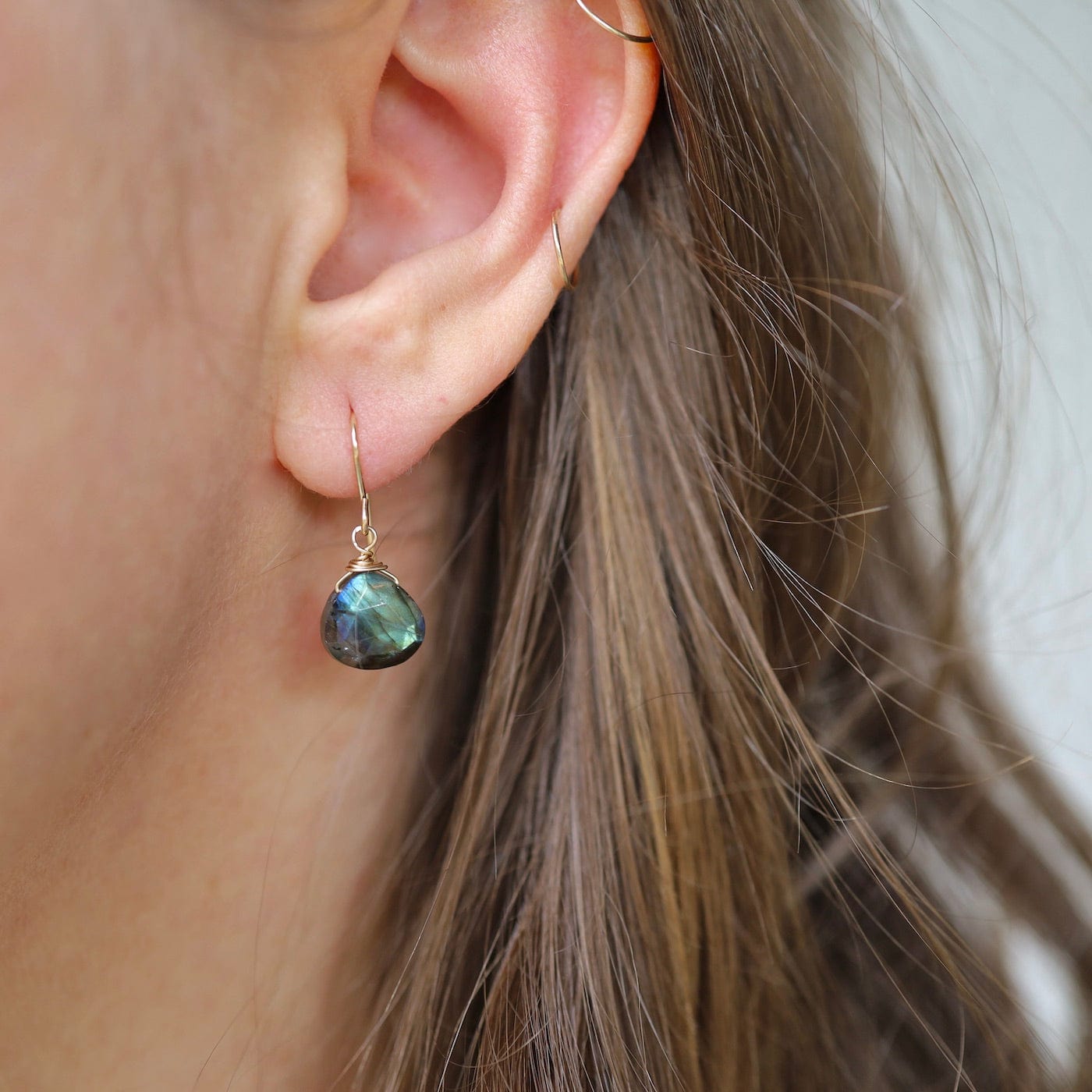 Load image into Gallery viewer, EAR-GF Gold Filled 10mm Labradorite Drop Earring
