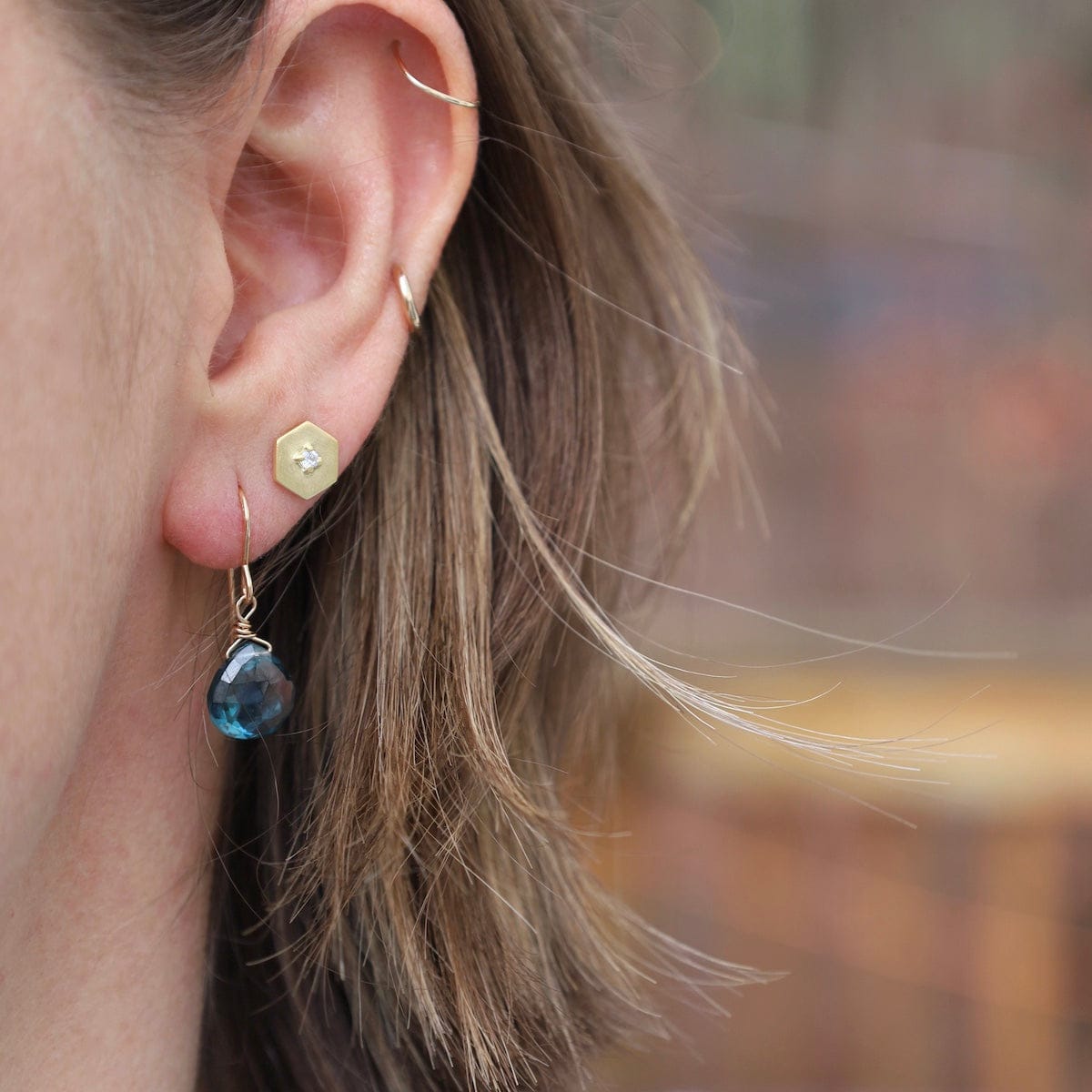 EAR-GF Gold Filled 10Mm LOndon Blue Topaz Drop Earring