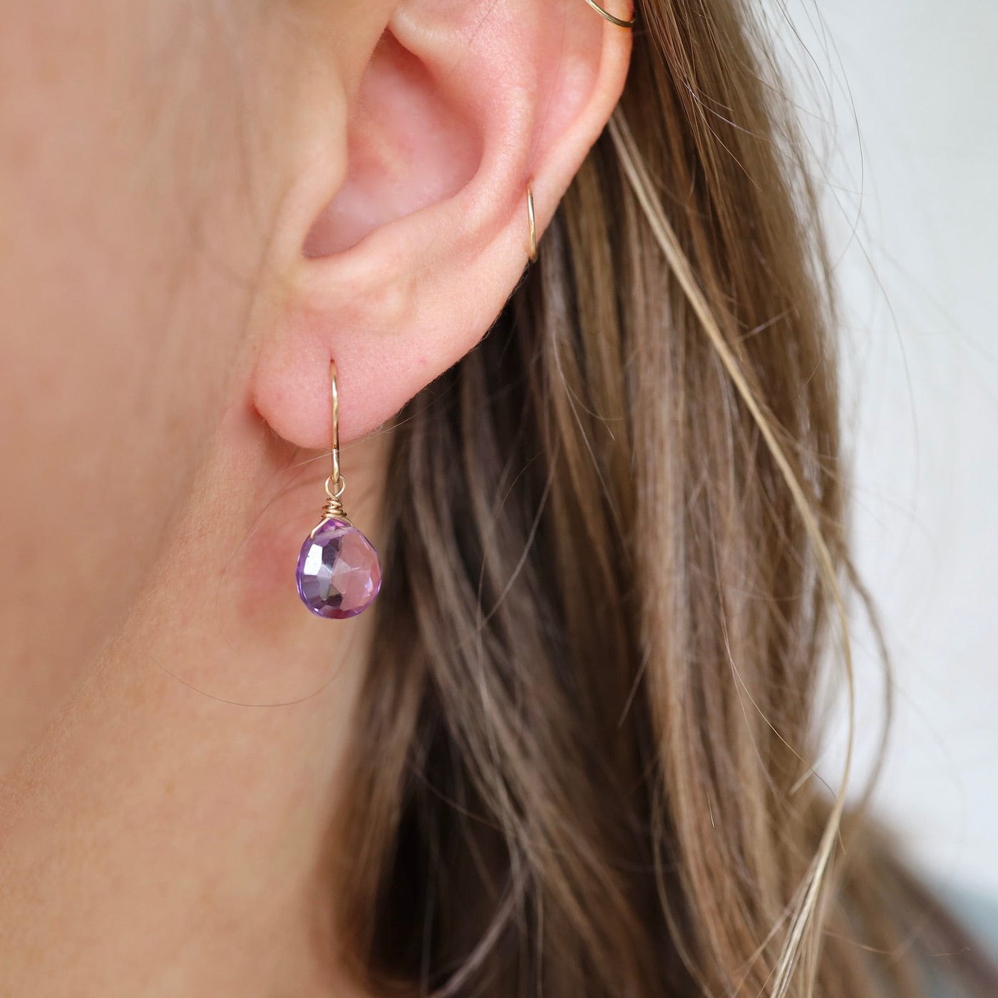 EAR-GF Gold Filled 10mm Pink Amethyst Drop Earring