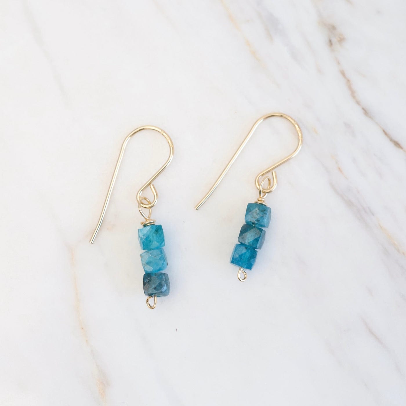EAR-GF Gold Filled 3 Apatite Cube Stack Drop Earring