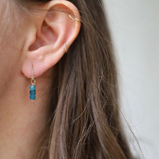 EAR-GF Gold Filled 3 Apatite Cube Stack Drop Earring