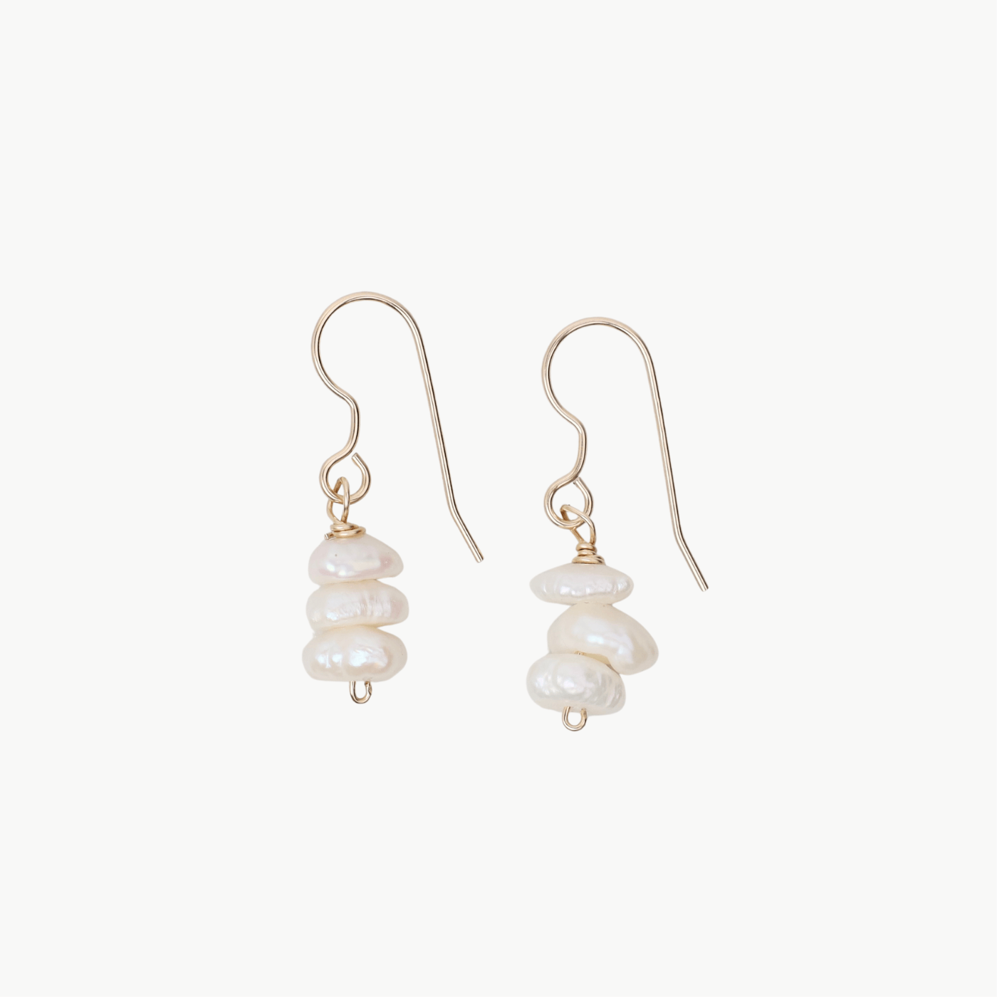 EAR-GF Gold Filled 3 Fresh Water Pearls Stack Drop Earrings