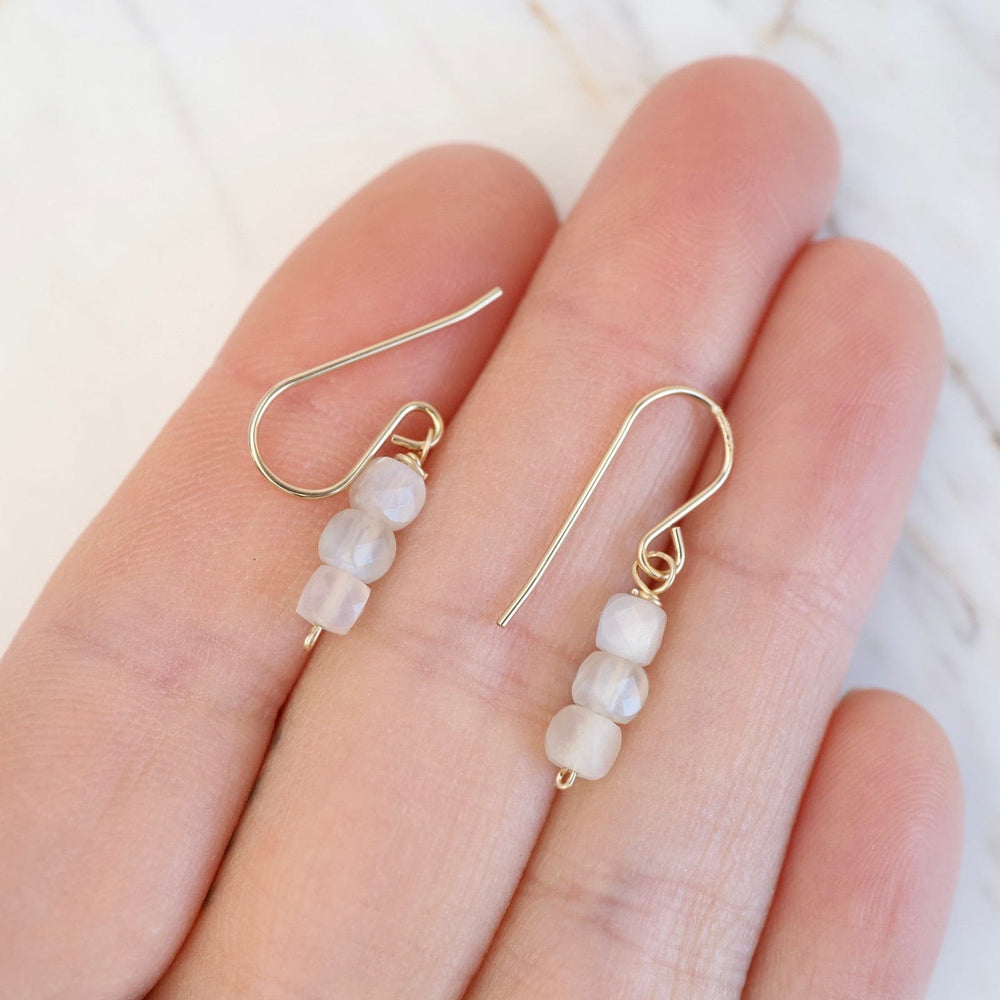 EAR-GF Gold Filled 3 Rainbow Moonstone Cube Stack Drop Earring