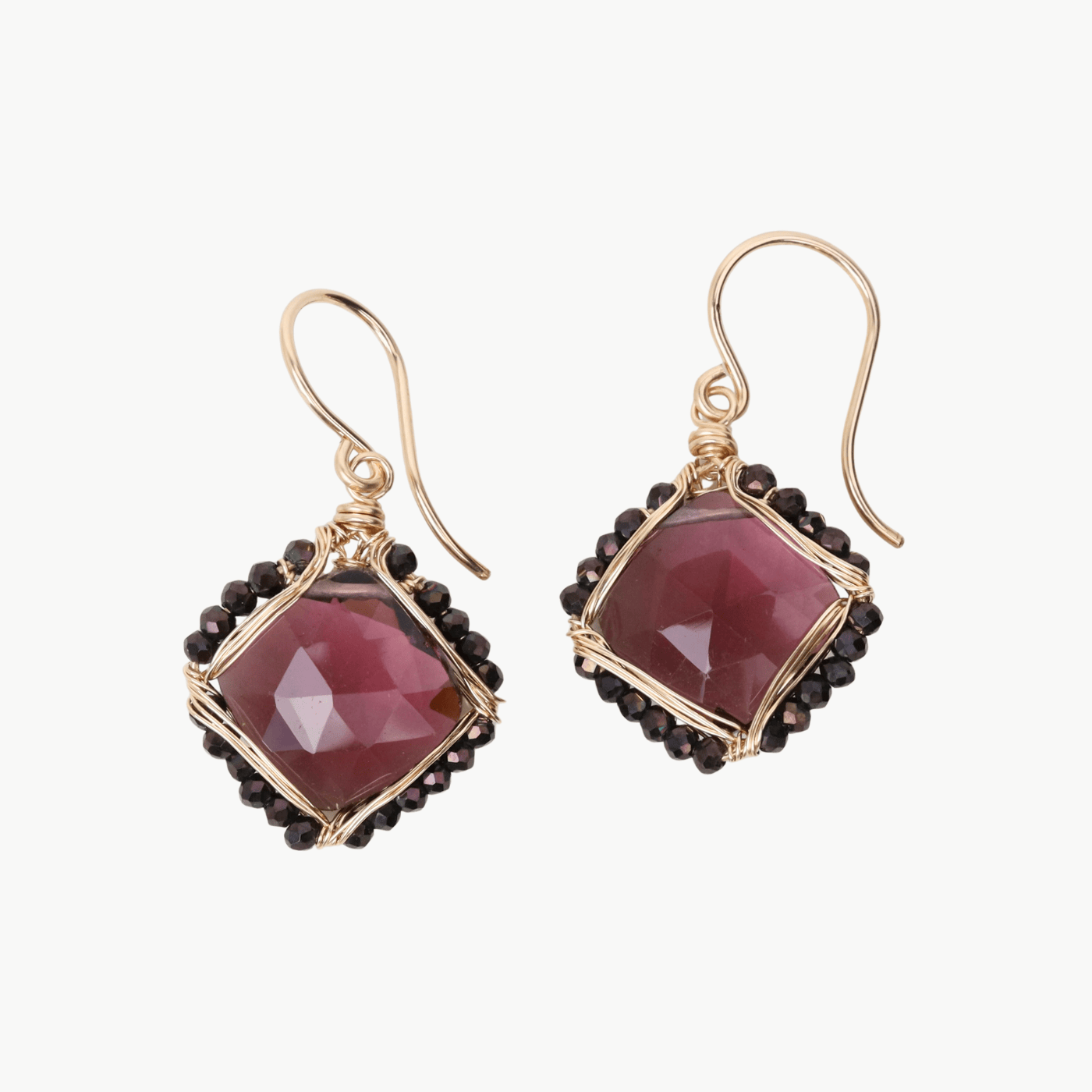 EAR-GF Gold Filled Amethyst Quartz with Jet Crystal Frame Earrings