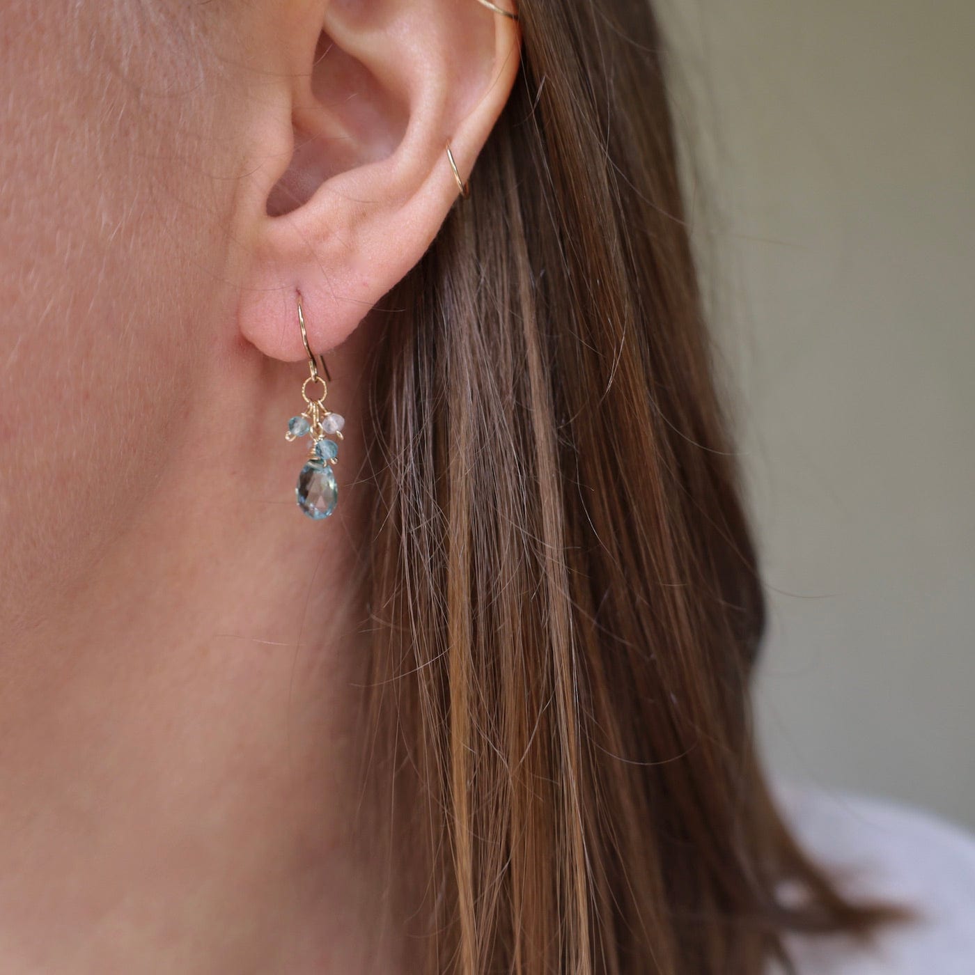 EAR-GF Gold Filled Blue Topaz Rondelle Cluster Earring