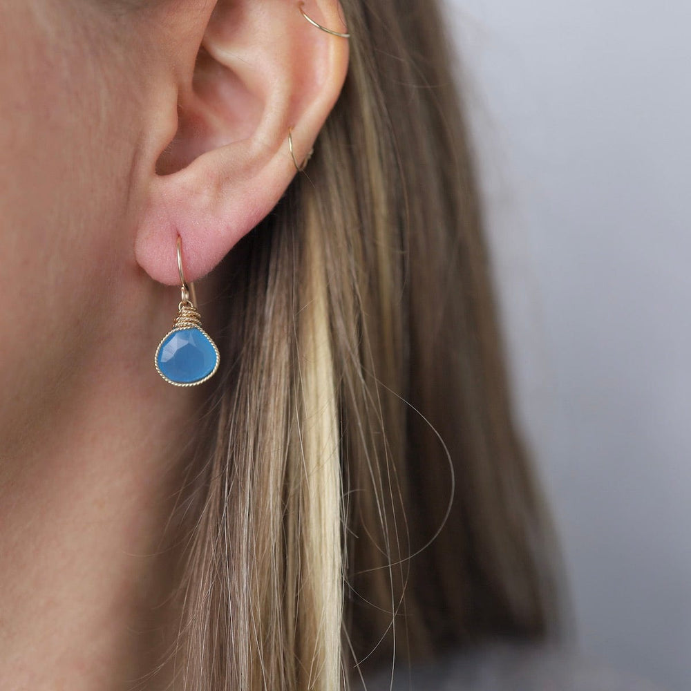 EAR-GF Gold Filled Braided Earrings with Dark Blue Chalcedony