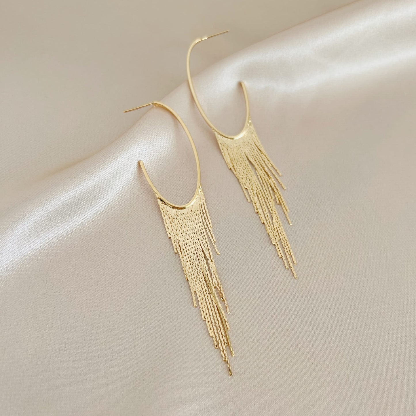 EAR-GF Gold Filled Cascading Fringe Hoops Earrings