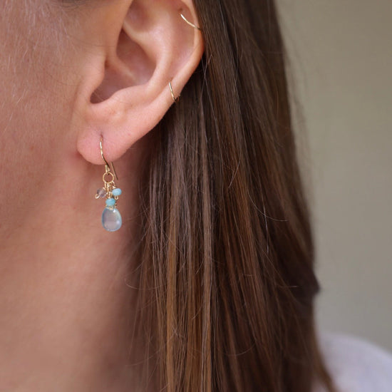 Load image into Gallery viewer, EAR-GF Gold Filled Chalcedony Rondelle Cluster Earring
