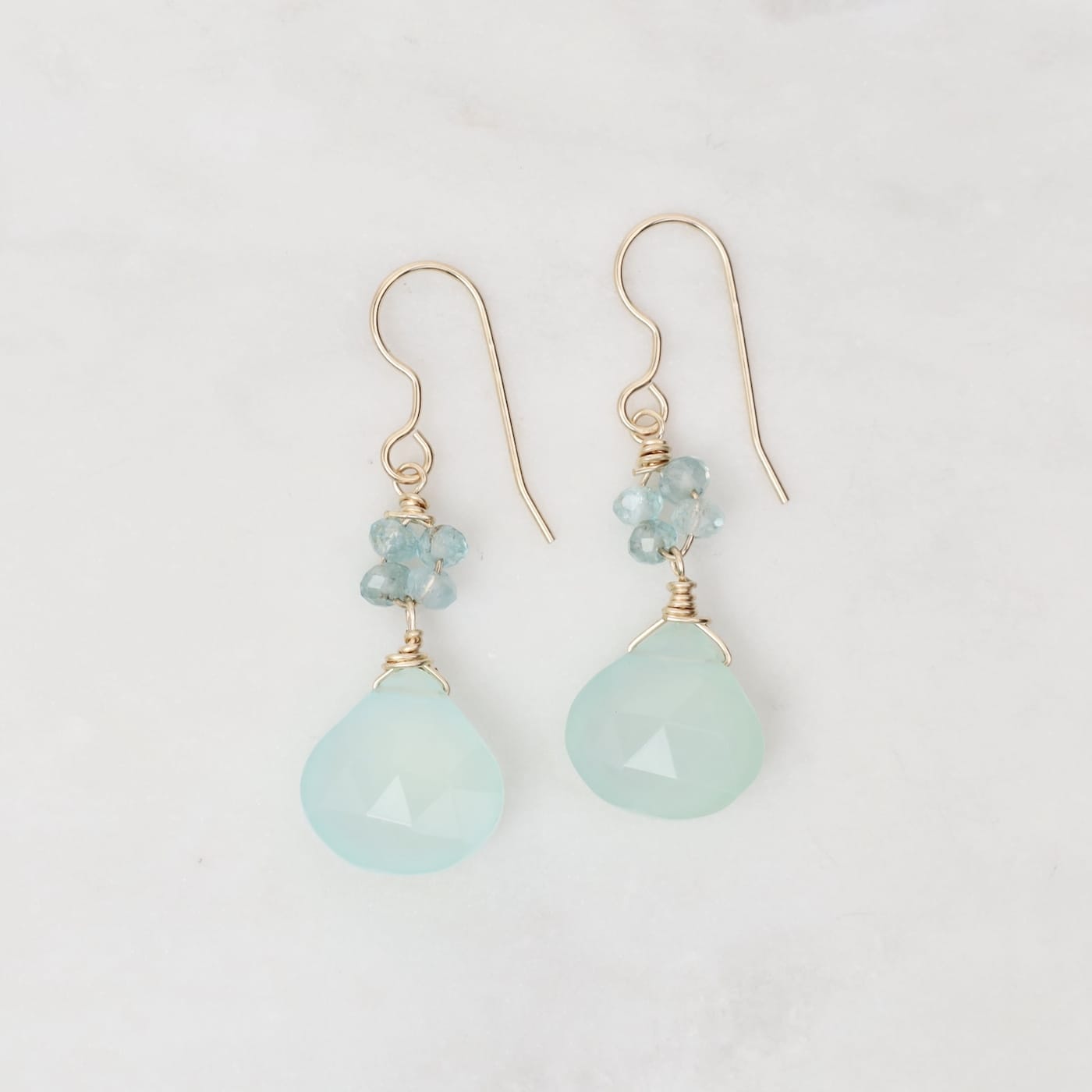 EAR-GF Gold Filled Flower Cluster With Blue Chalcedony Dr