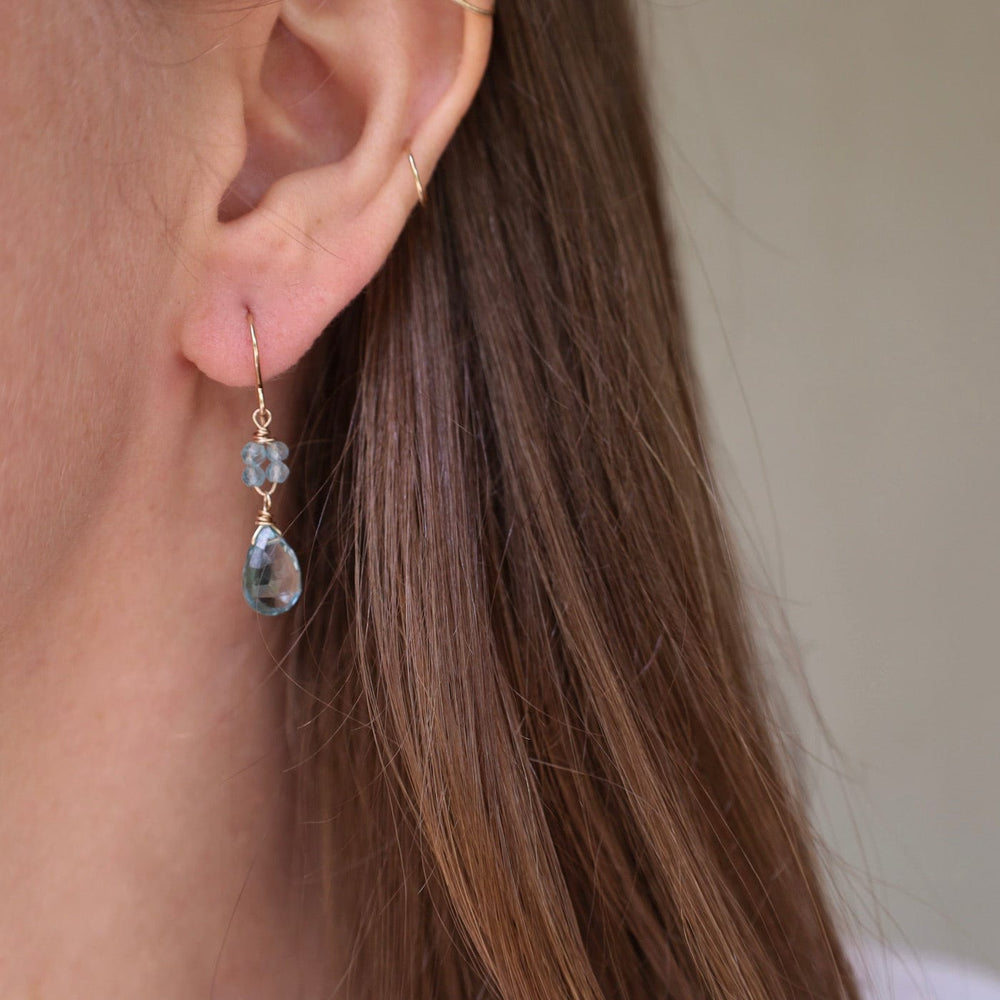 EAR-GF Gold Filled Flower Cluster with Blue Topaz Drops Earring