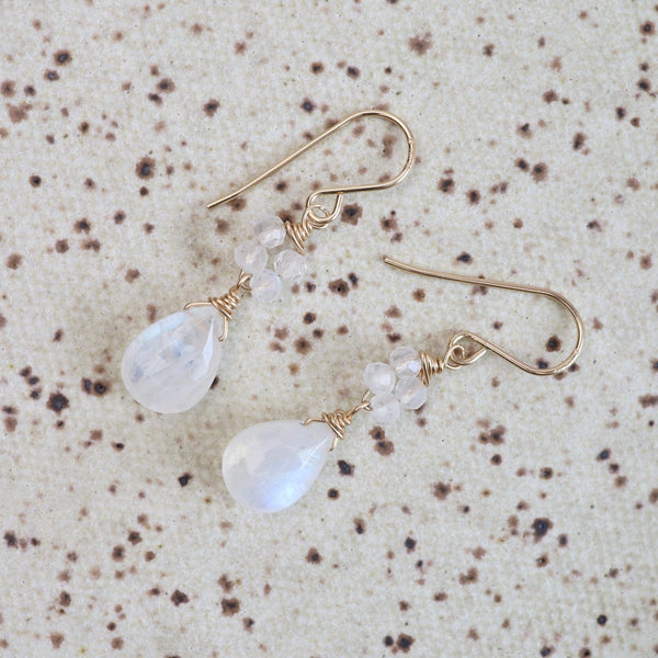 Moon Shadow Earrings - white rainbow moonstone gemstone drop earrings -  Monster