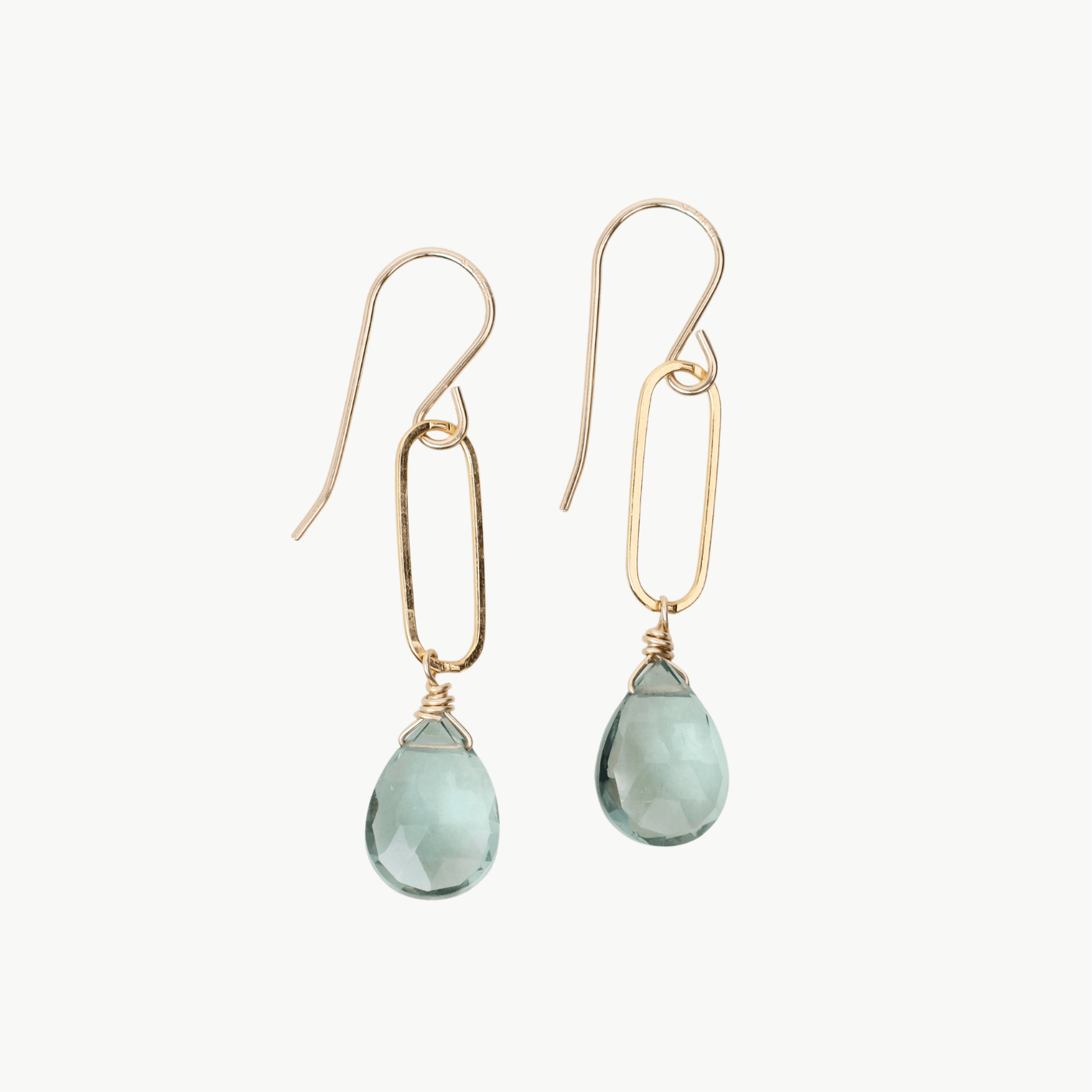 EAR-GF Gold Filled Green Amethyst On Paperclip Earrings