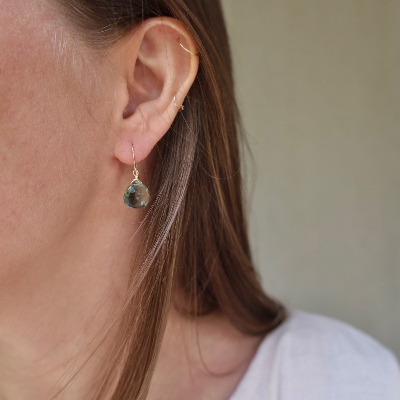 EAR-GF Gold Filled Green Amethyst Teardrop Earring