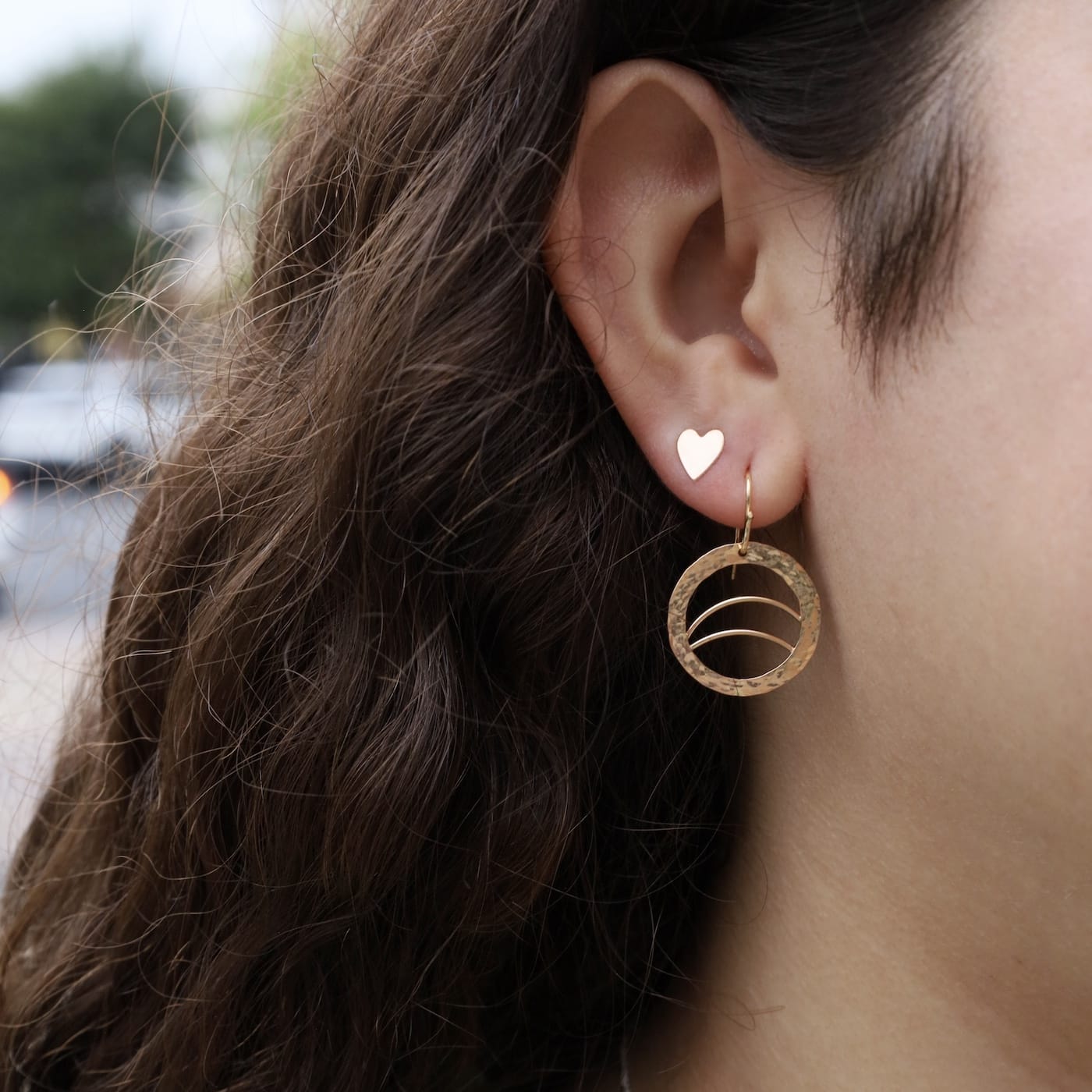 EAR-GF Gold Filled Hammered Circle Double Arc Earrings