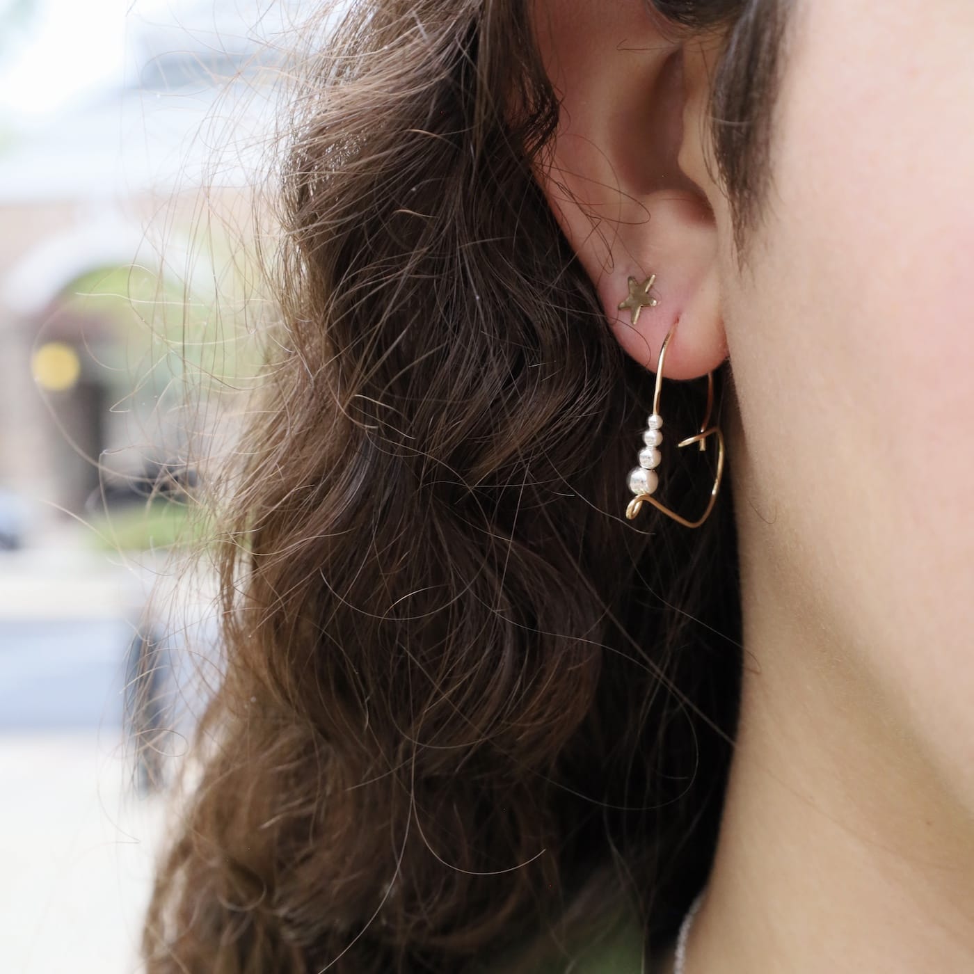 EAR-GF Gold Filled Heart Shape Earrings with Sterling Silver Beads