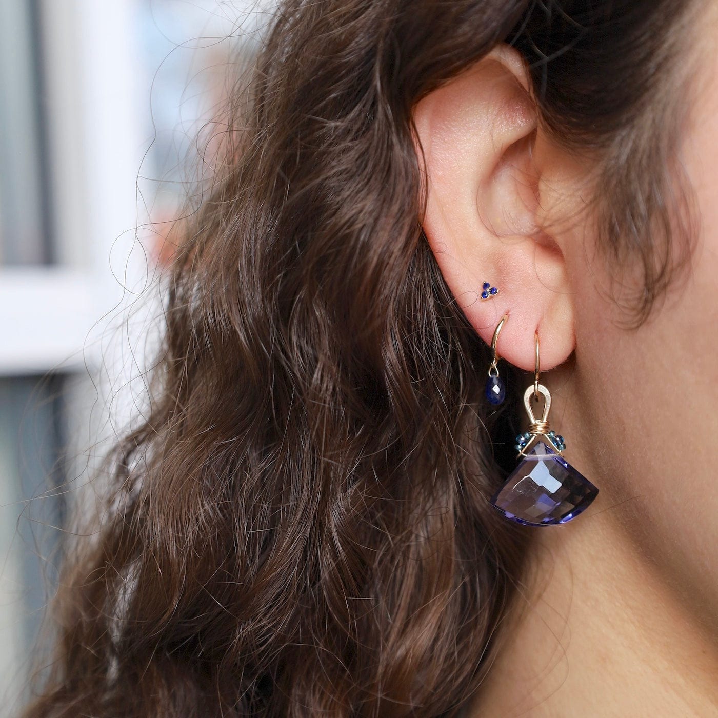 EAR-GF Gold Filled Iolite Quartz Fan Earrings