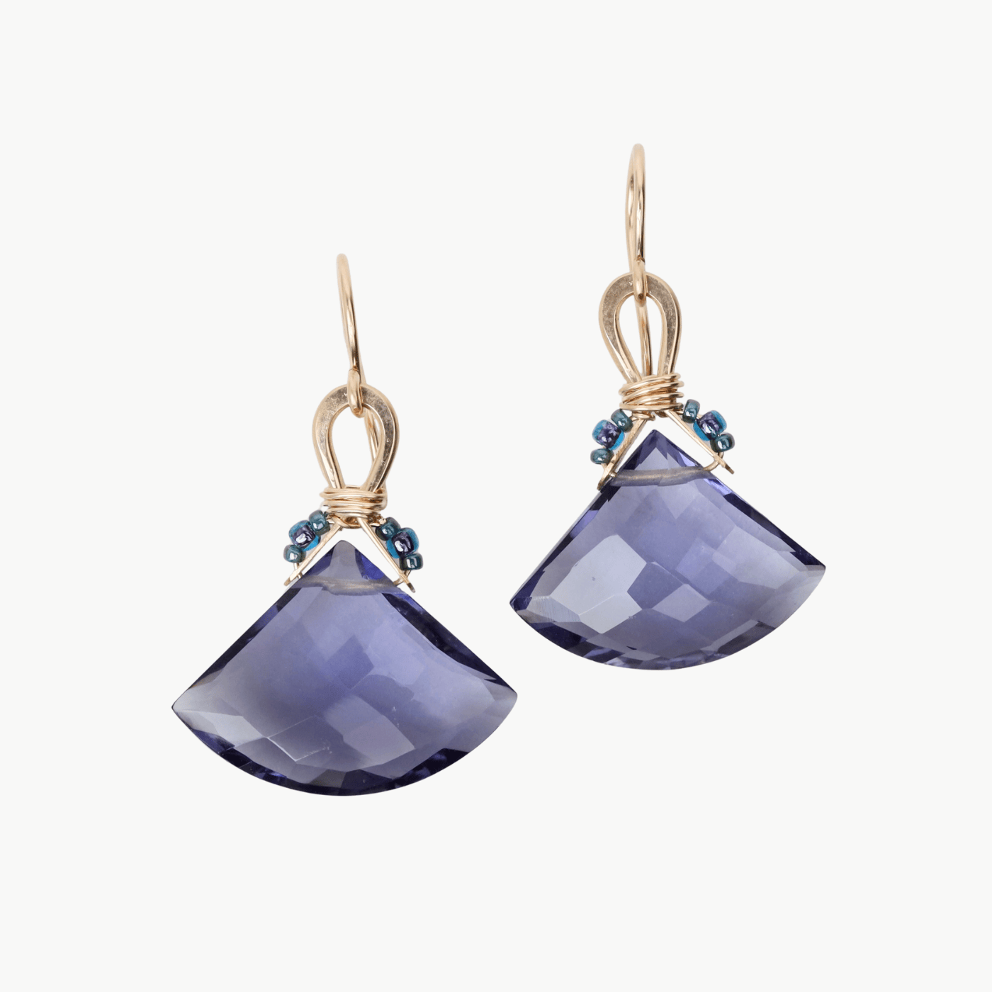 EAR-GF Gold Filled Iolite Quartz Fan Earrings