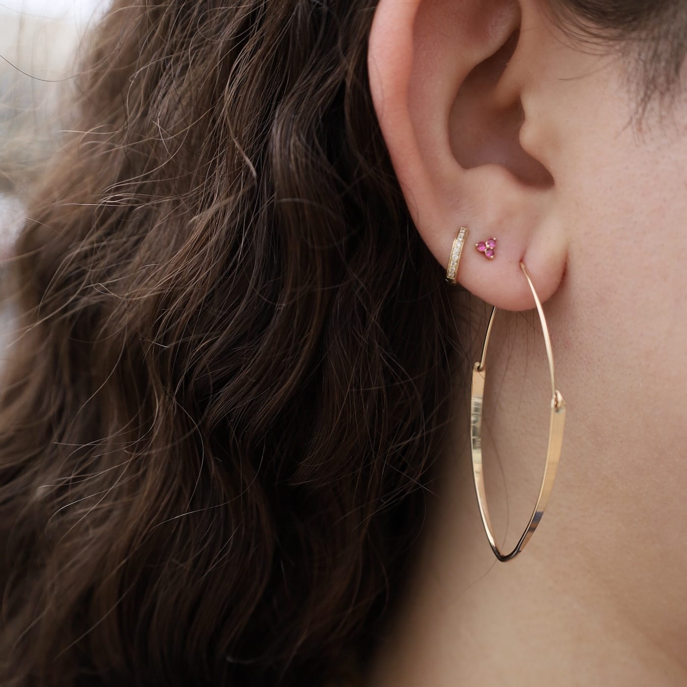 EAR-GF Gold Filled Large Hinged Teardrop Flat Hoops
