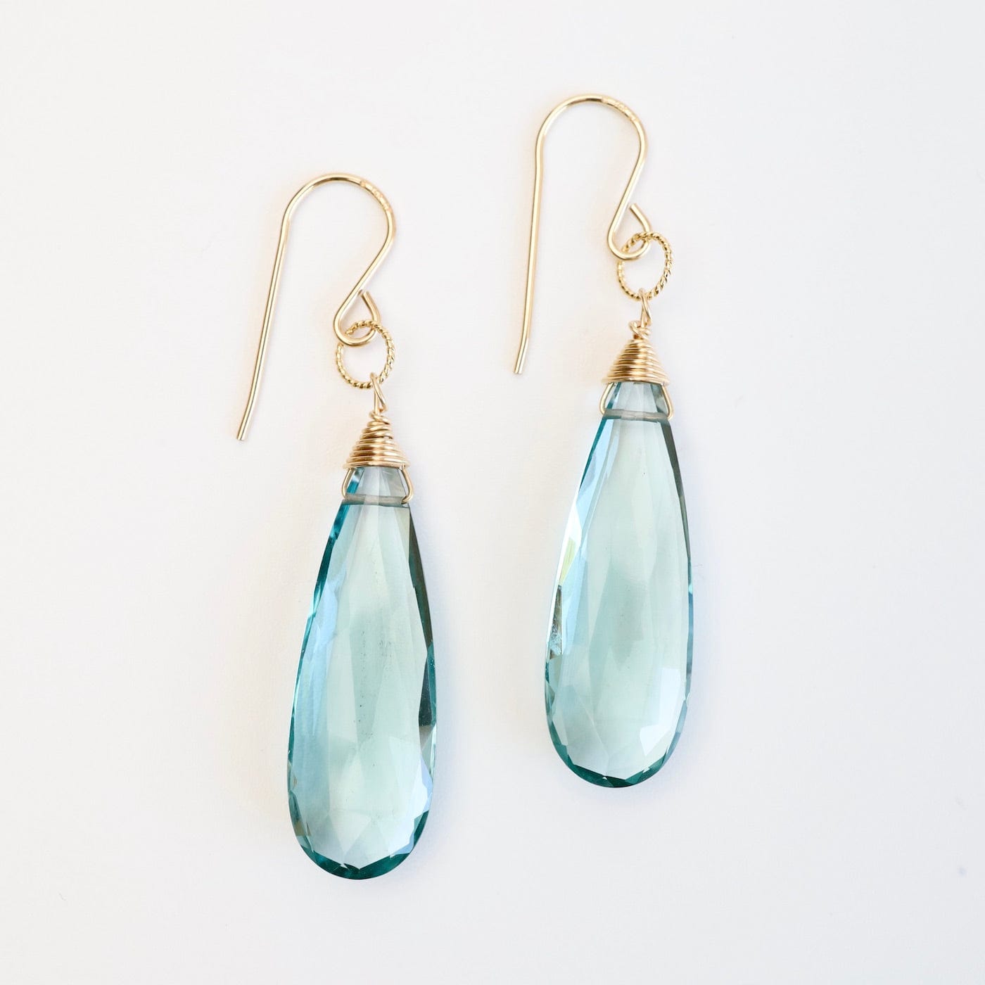 EAR-GF Gold Filled Long Blue Topaz Teardrop Earring