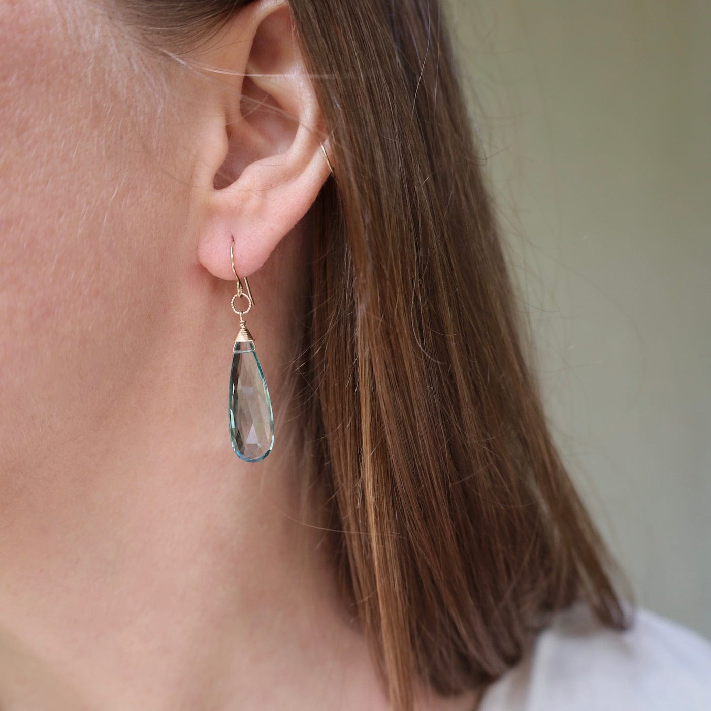 EAR-GF Gold Filled Long Blue Topaz Teardrop Earring