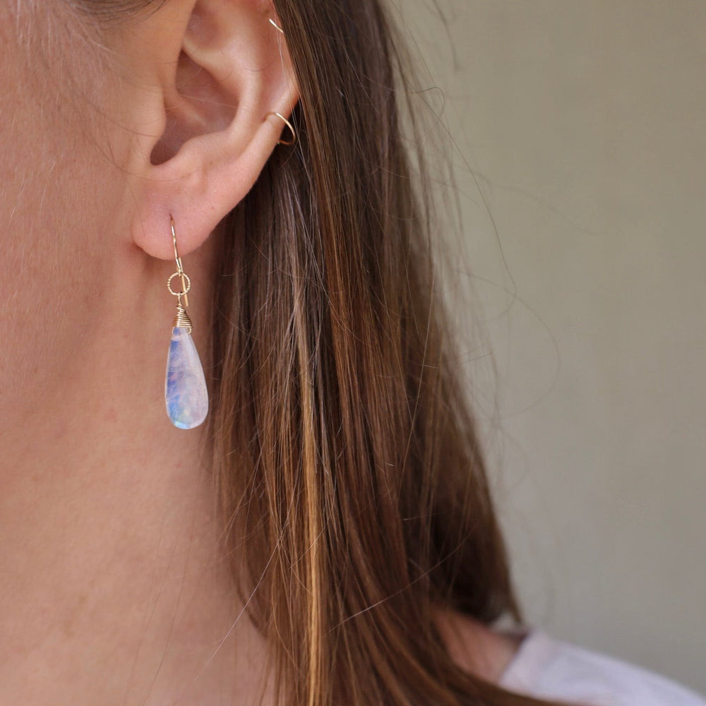 EAR-GF Gold Filled Long Rainbow Moonstone Teardrop Earring