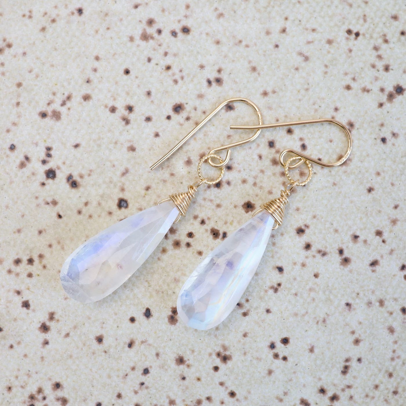 EAR-GF Gold Filled Long Rainbow Moonstone Teardrop Earring