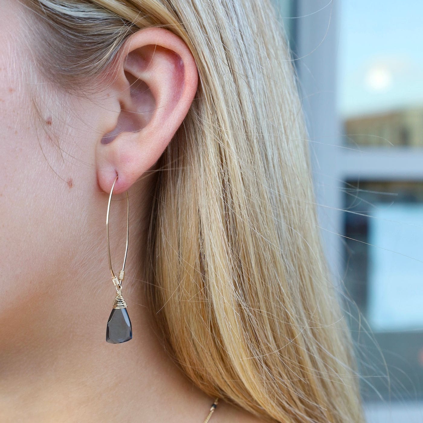 EAR-GF Gold Filled Organic Hoops with London Blue Quartz