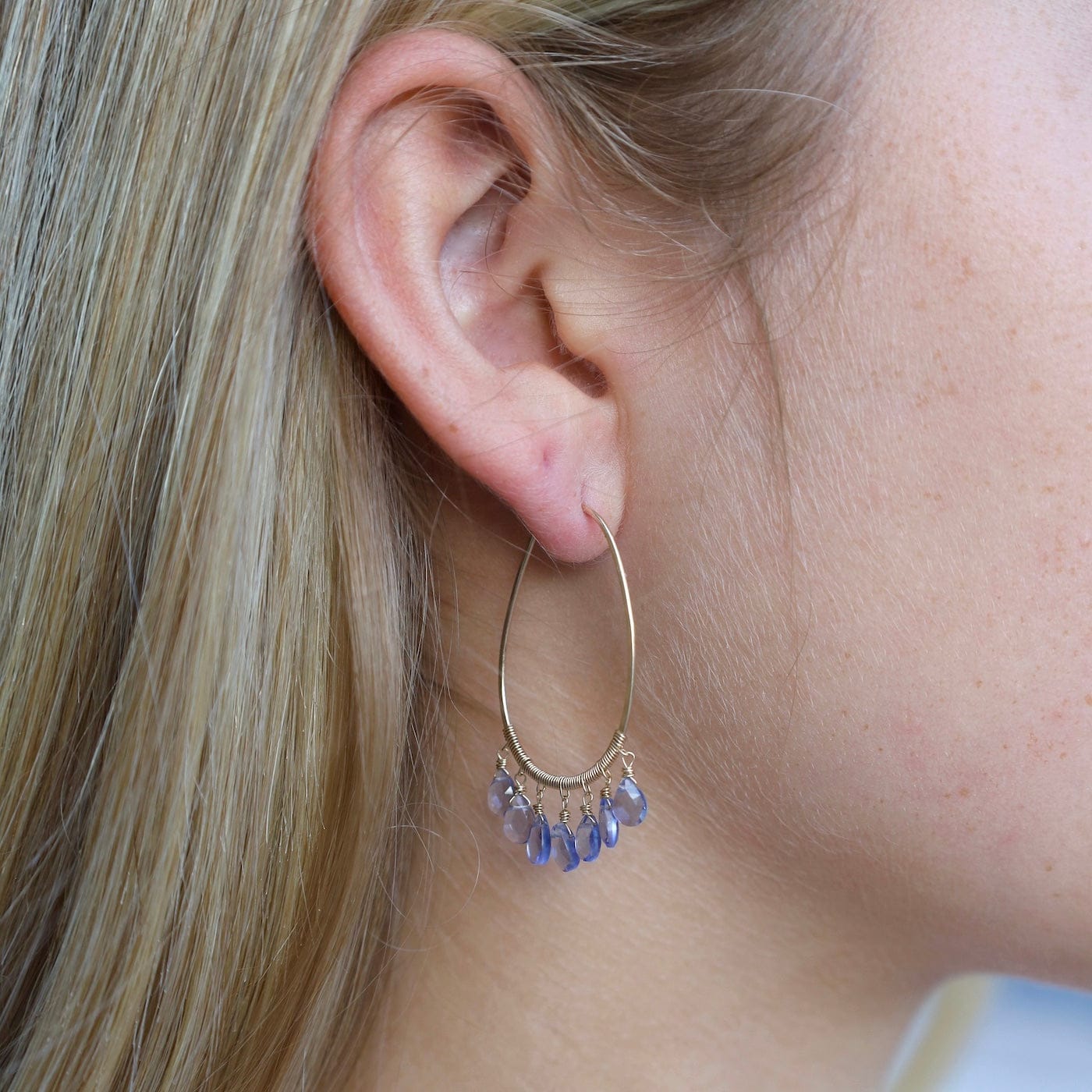 EAR-GF Gold Filled Oval Hoops wih Iolite Drops