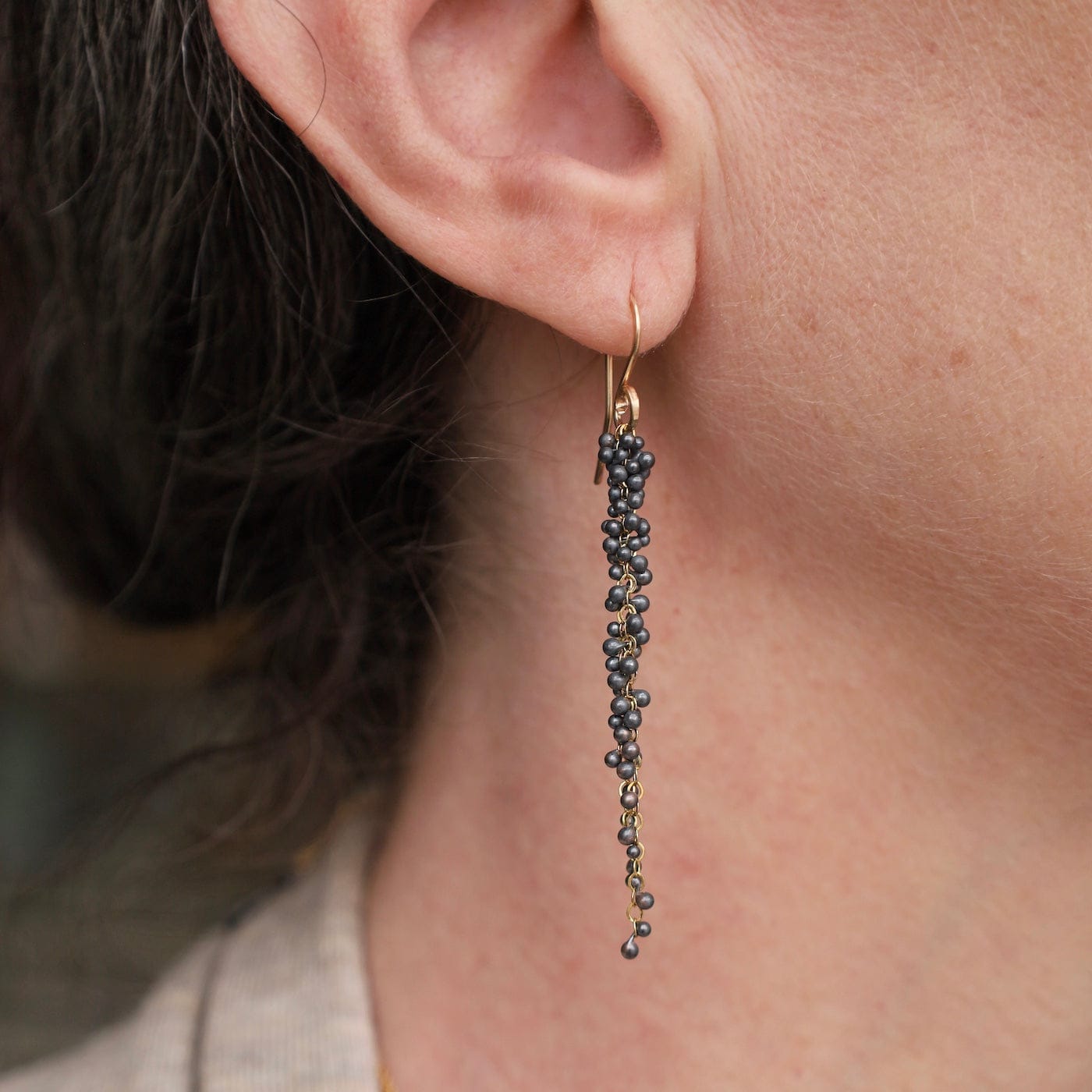 EAR-GF Gold Filled & Oxidized Silver Long Wisteria Caviar Earrings