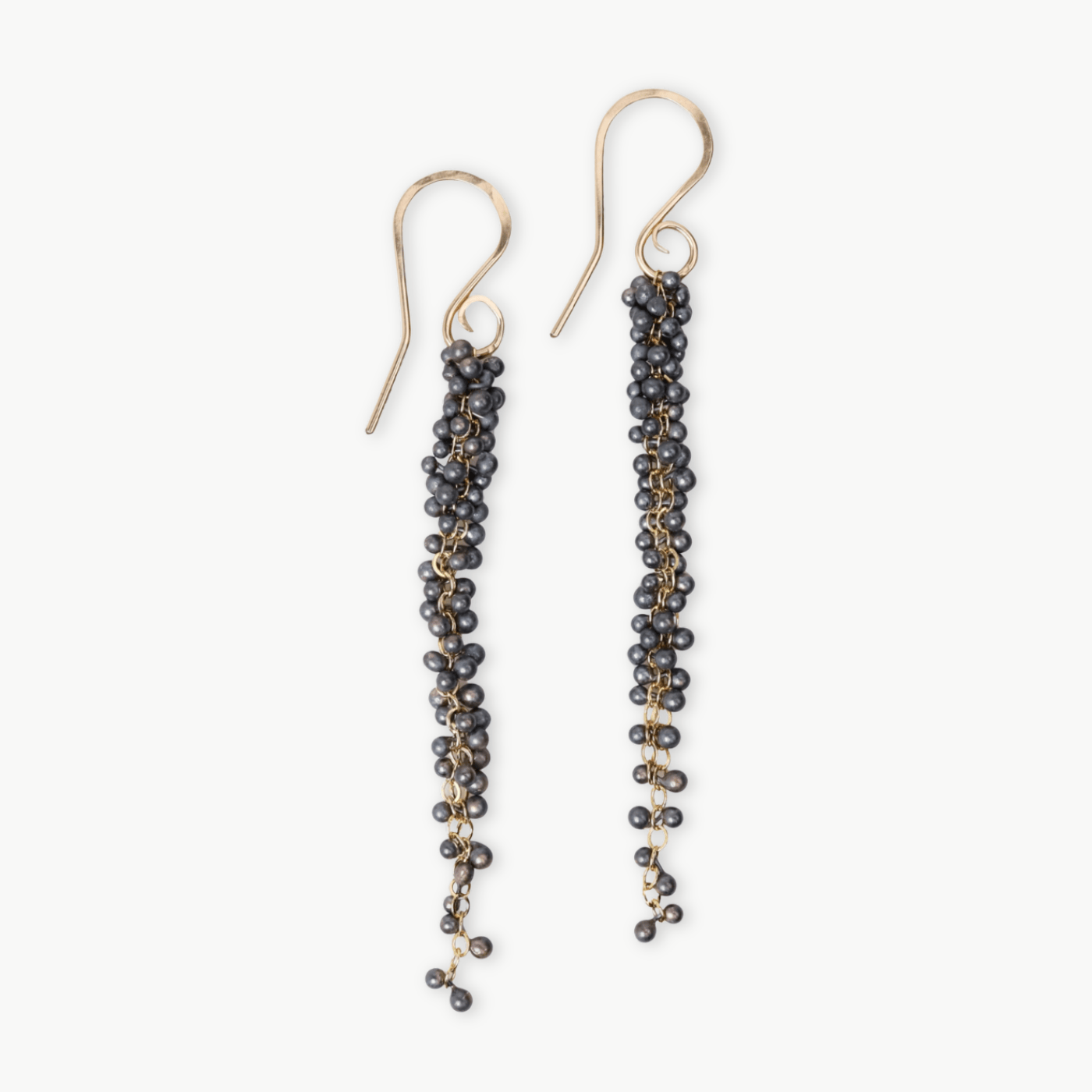 EAR-GF Gold Filled & Oxidized Silver Long Wisteria Caviar Earrings