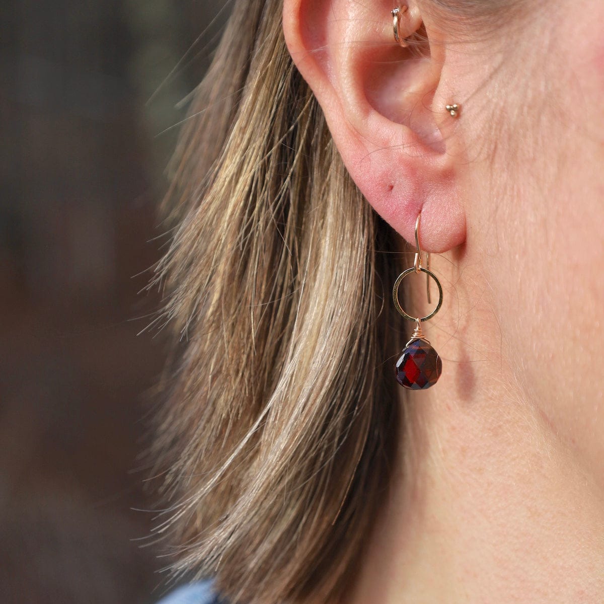EAR-GF Gold Filled Ring with Garnet Drop Earrings