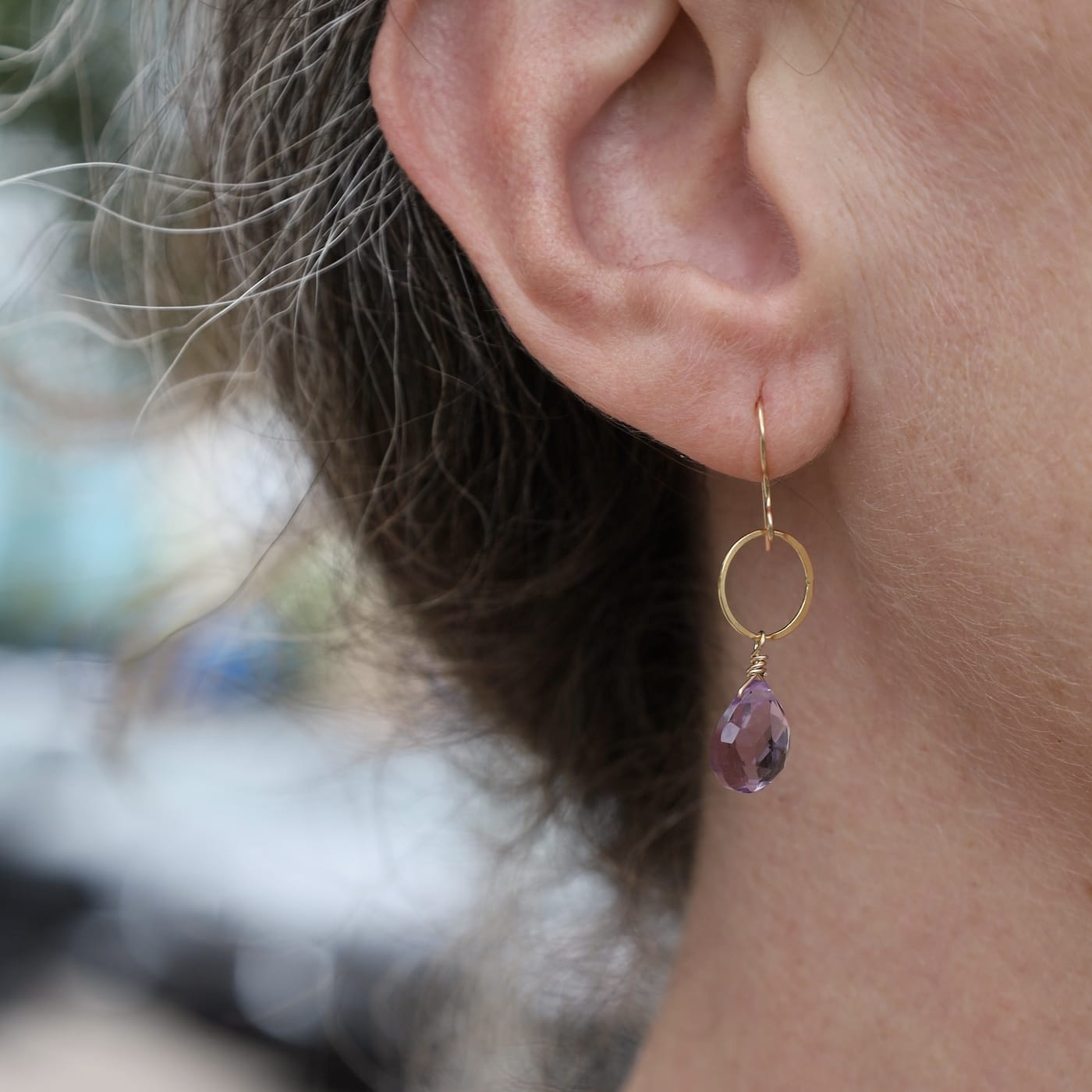 EAR-GF Gold Filled Ring With Pink Amethyst Drop Earring