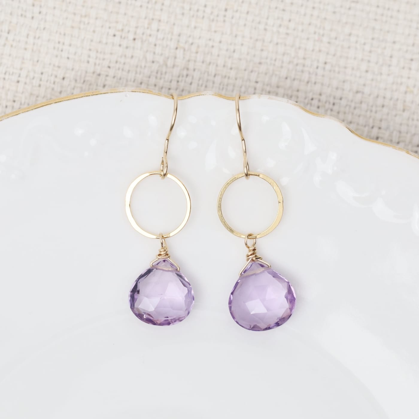 EAR-GF Gold Filled Ring With Pink Amethyst Drop Earring