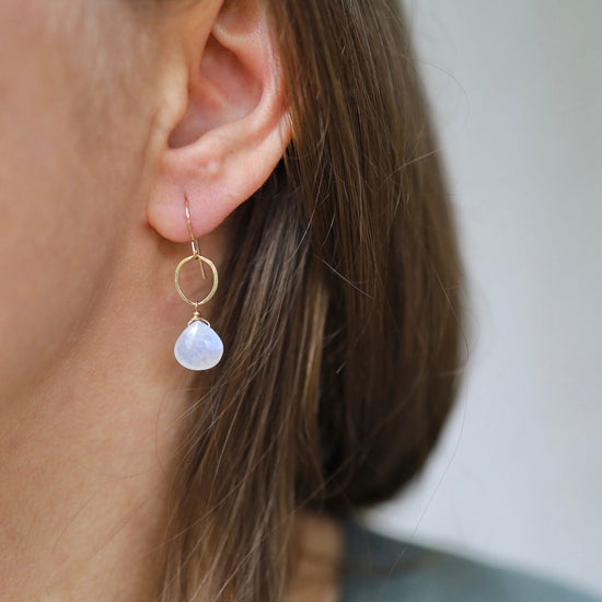 Load image into Gallery viewer, EAR-GF Gold  Filled Ring with Rainbow Moonstone Drop Earring
