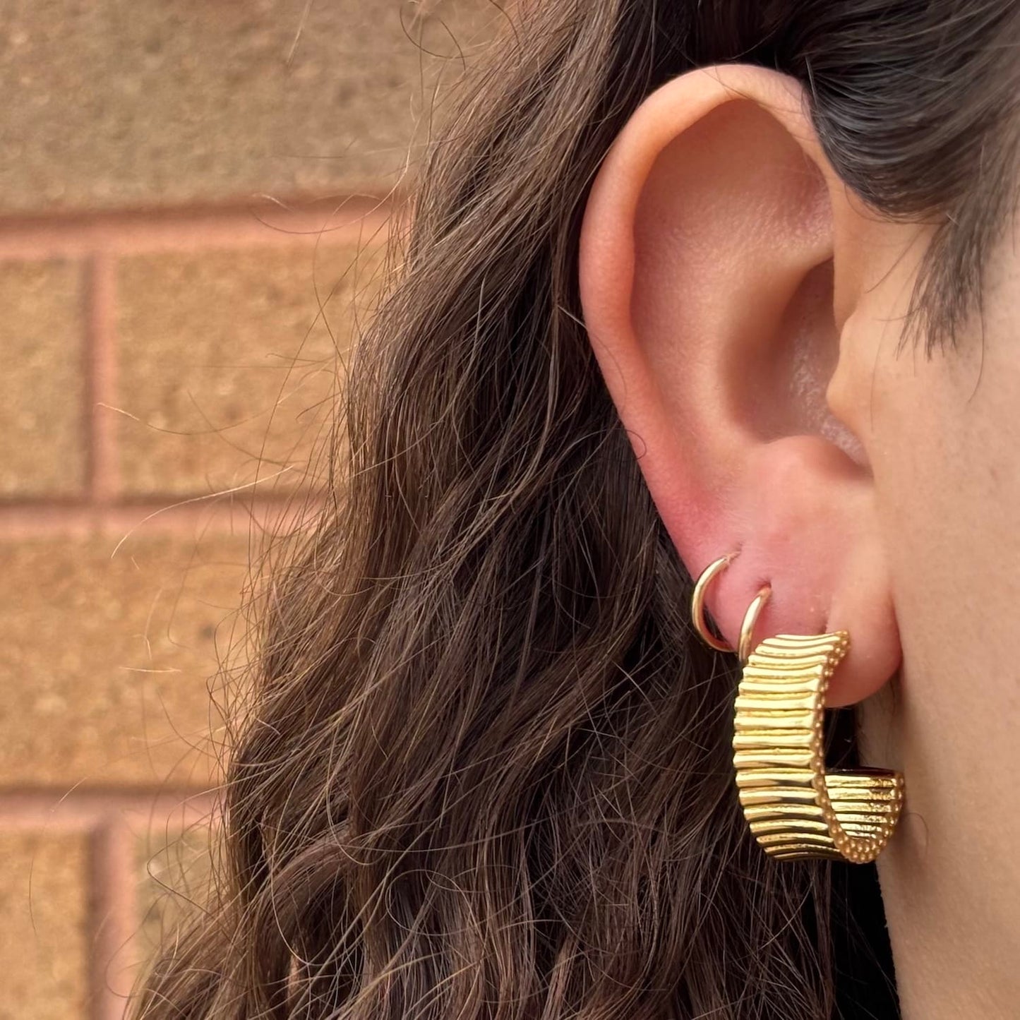 EAR-GF Gold Filled Rio Textured Hoops Earrings