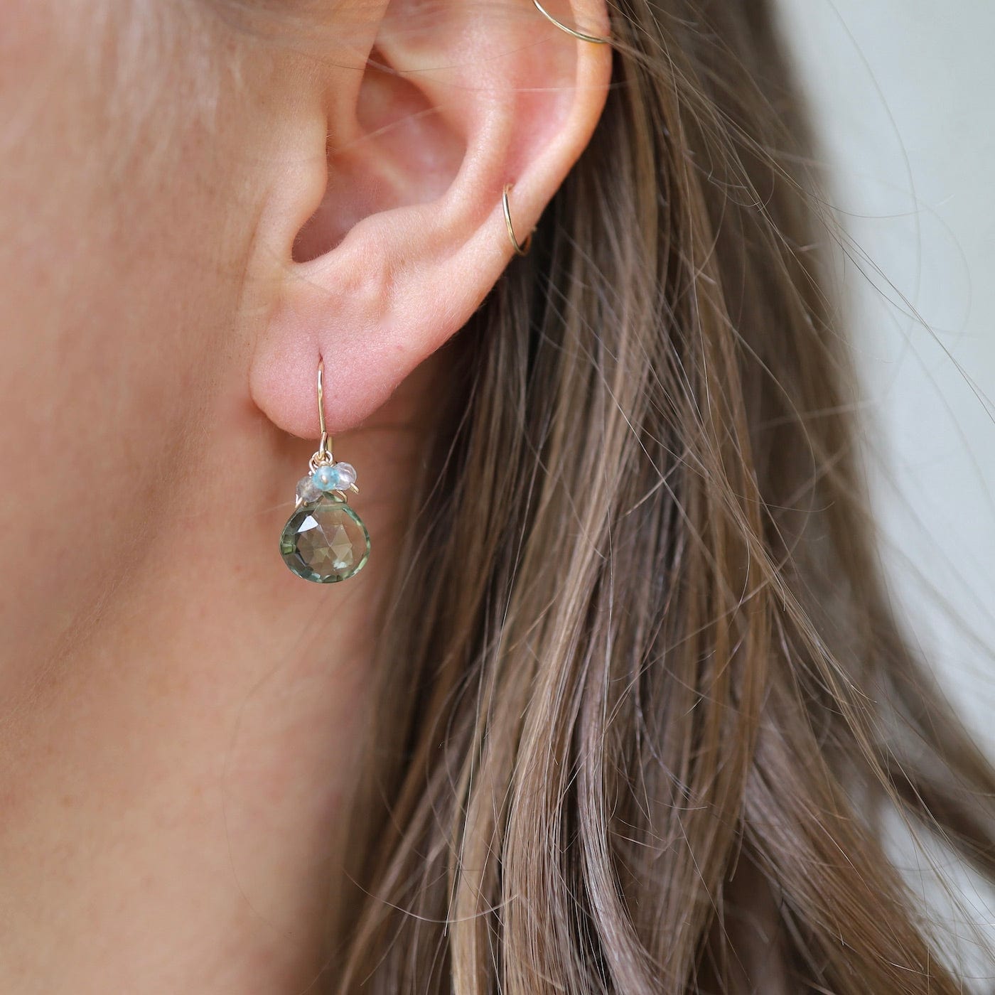 EAR-GF Gold Filled Rondelle Cluster with Green Amethyst Earring